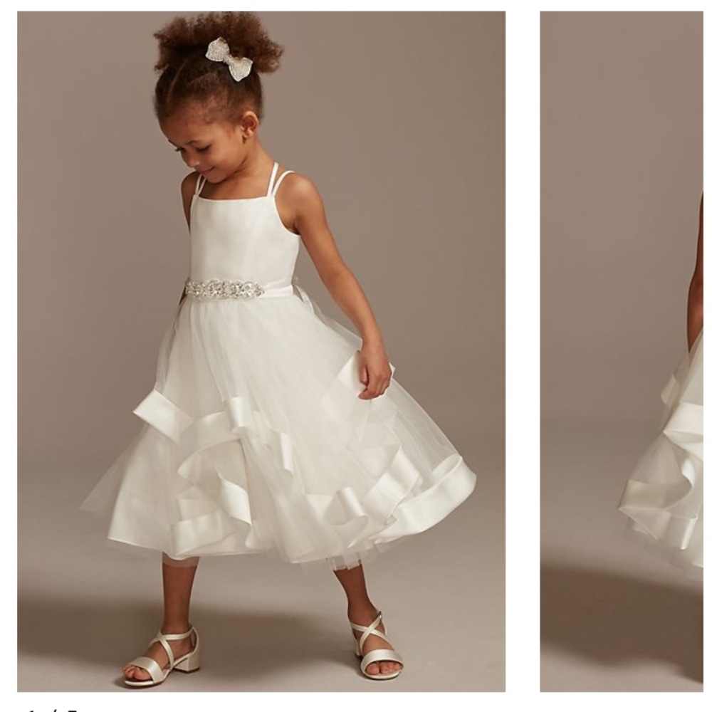 David bridal double strap flower girl dress with satin edge hem